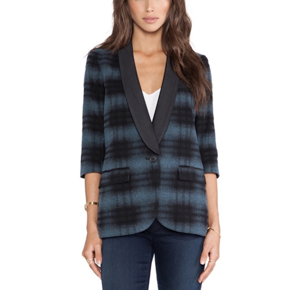 Smythe Blue Plaid Smoking Jacket Blazer 6